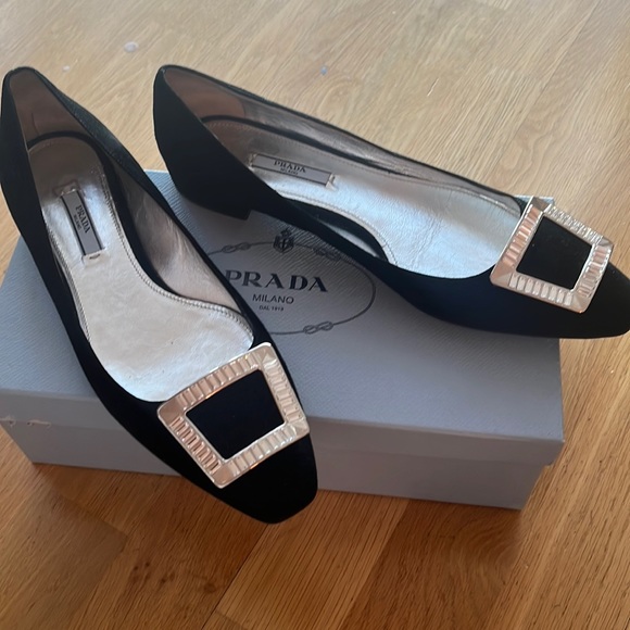 Prada Suede Flats With Rhinestone Buckle - Picture 3 of 12